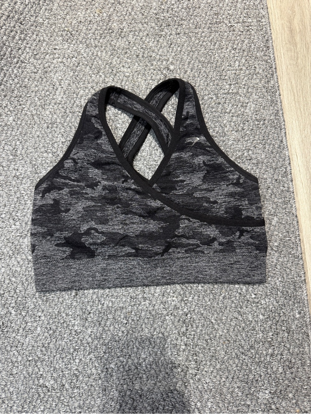 Gymshark Charcoal Camo Cross-Back Sports Bra, Size L